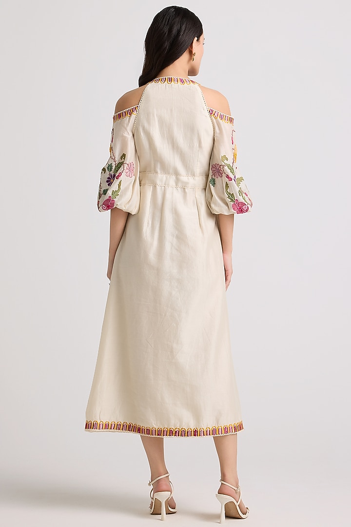 Ivory Chanderi Thread & Beadwork Midi Cocktail Dress by Chandrima at Pernia's Pop Up Shop
