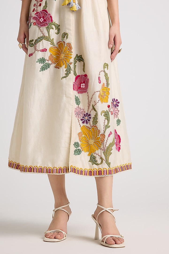 Ivory Chanderi Thread & Beadwork Midi Cocktail Dress by Chandrima at Pernia's Pop Up Shop