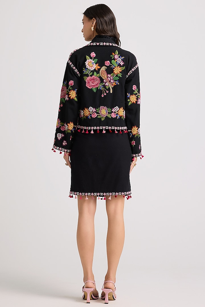 Black Kala Cotton Thread & Beadwork Short Jacket by Chandrima at Pernia's Pop Up Shop
