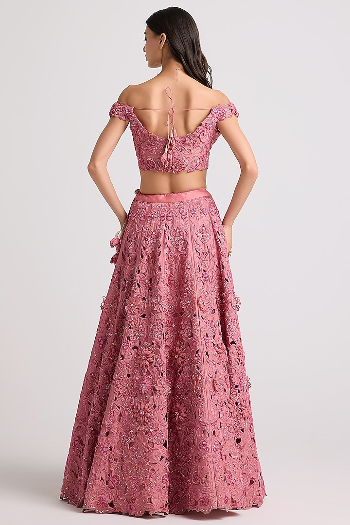 Blush Pink Chanderi Floral Applique Bustier by Chandrima at Pernia's Pop Up Shop