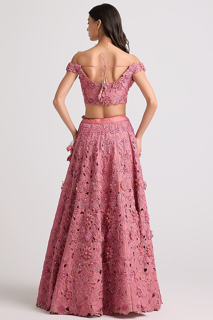 Blush Pink Chanderi 3D Floral Applique Bridal Lehenga by Chandrima at Pernia's Pop Up Shop