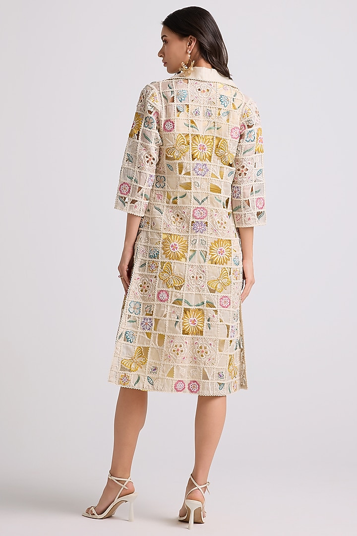 Ivory Silk Organza Bead Work Checkered Jacket by Chandrima at Pernia's Pop Up Shop