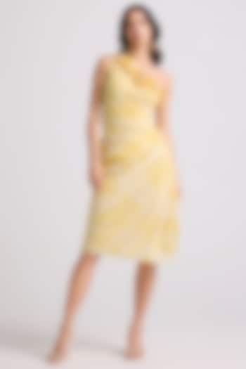 Yellow Cotton Tie-Dye Asymmetrical Ruched Dress by Chandrima