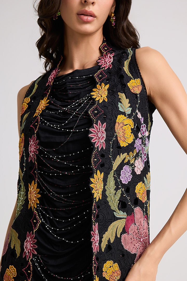 Black Chanderi Beadwork Jacket by Chandrima at Pernia's Pop Up Shop