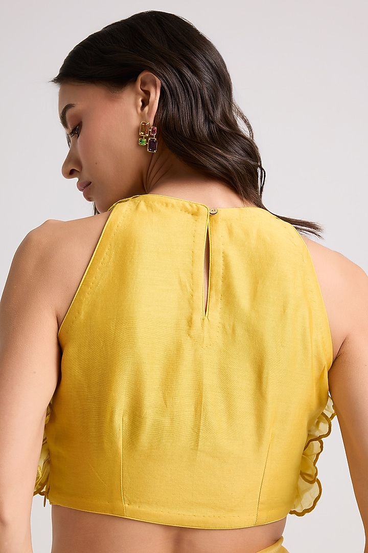 Yellow Chanderi 3D Floral Applique Top by Chandrima at Pernia's Pop Up Shop