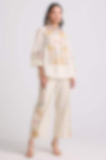 Ivory Chanderi Embroidered Shirt by Chandrima