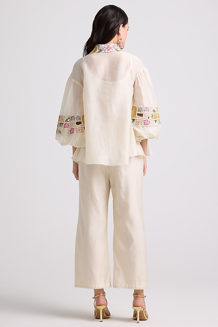 Ivory Chanderi Embroidered Shirt by Chandrima at Pernia's Pop Up Shop