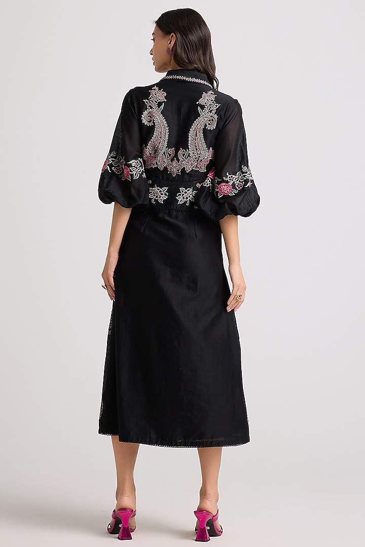 Black Chanderi Thread Work Cocktail Dress by Chandrima at Pernia's Pop Up Shop