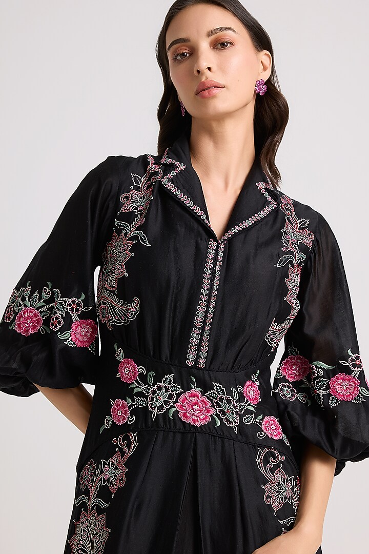 Black Chanderi Thread Work Cocktail Dress by Chandrima at Pernia's Pop Up Shop