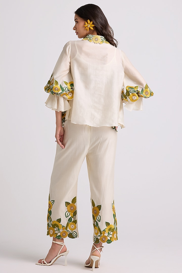 Ivory Chanderi Threadwork Pleated Shirt by Chandrima at Pernia's Pop Up Shop