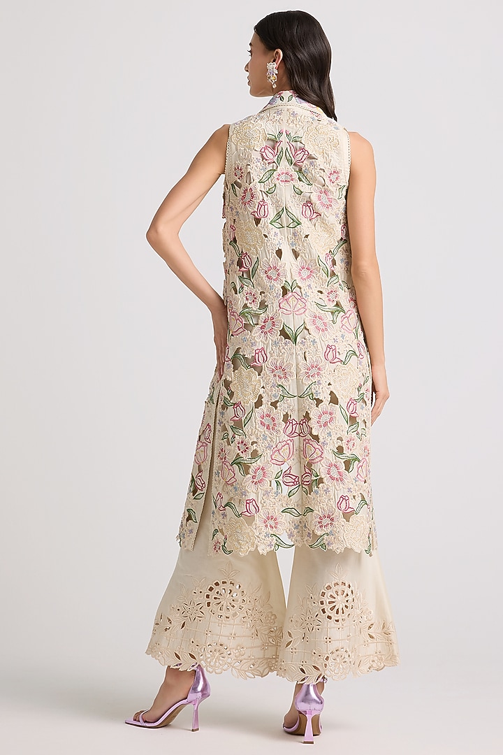 Ivory Chanderi Cutwork & Beadwork Jacket by Chandrima at Pernia's Pop Up Shop