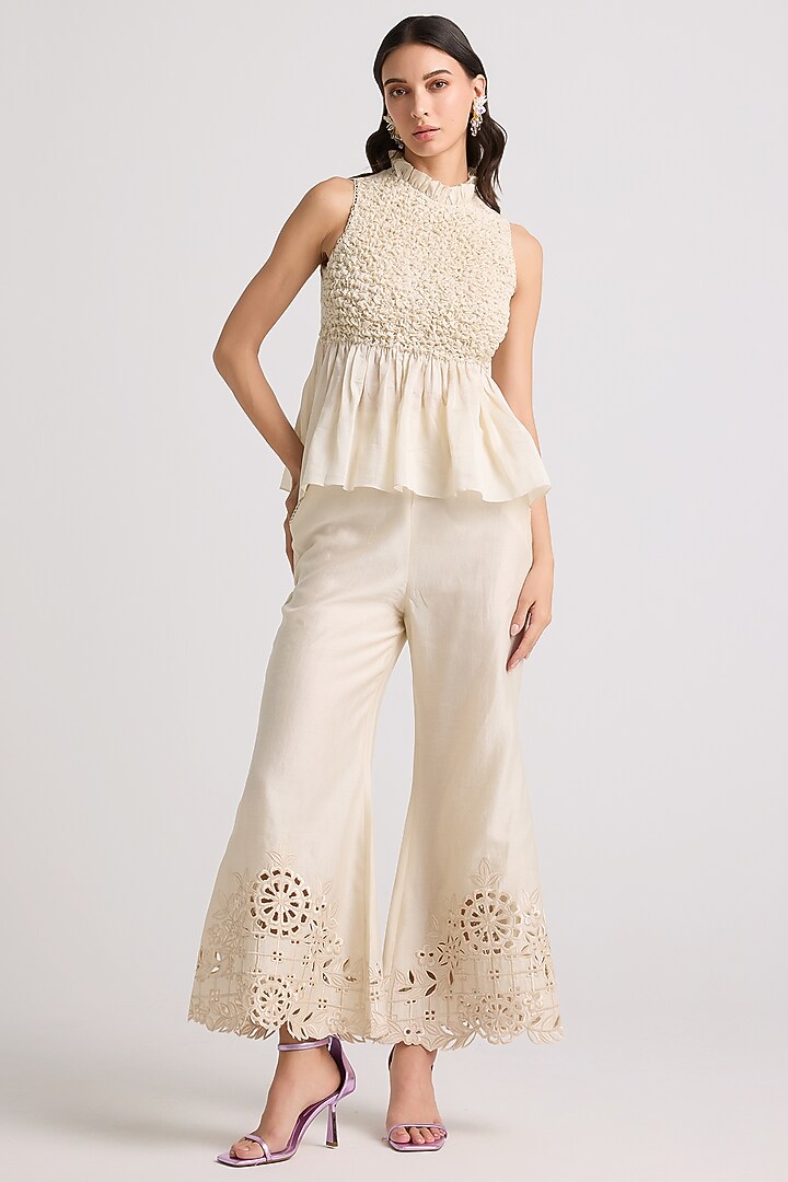Ivory Chanderi Textured Top by Chandrima at Pernia's Pop Up Shop
