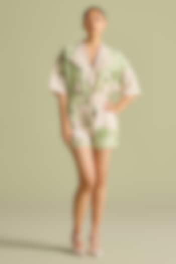 Ivory & Mint Chanderi Cutwork Playsuit by Chandrima at Pernia's Pop Up Shop