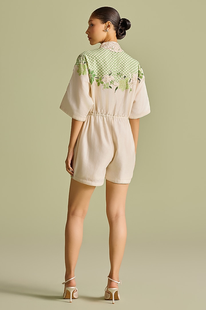 Ivory & Mint Chanderi Cutwork Playsuit by Chandrima at Pernia's Pop Up Shop