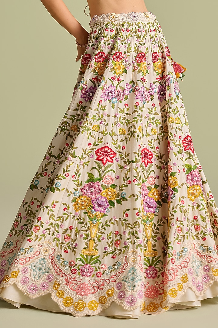 Ivory Chanderi Thread & Cutwork Bridal Lehenga by Chandrima at Pernia's Pop Up Shop