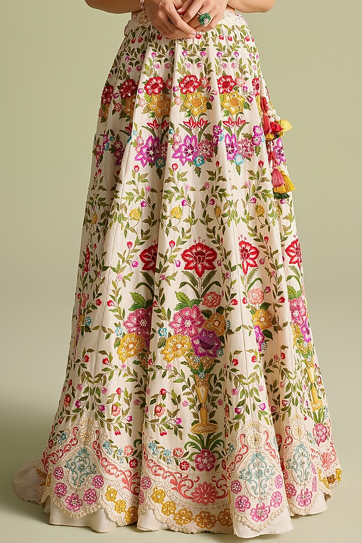 Ivory Chanderi Thread & Cutwork Bridal Lehenga by Chandrima at Pernia's Pop Up Shop