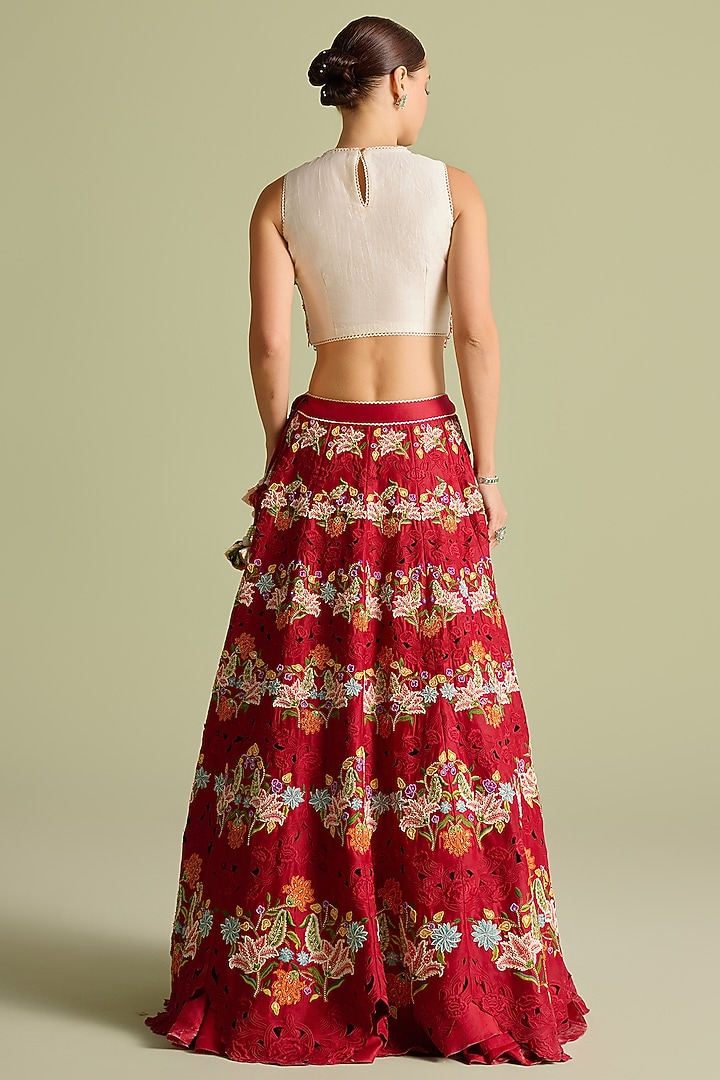 Ivory Chanderi Thread & Bead Work Top by Chandrima at Pernia's Pop Up Shop