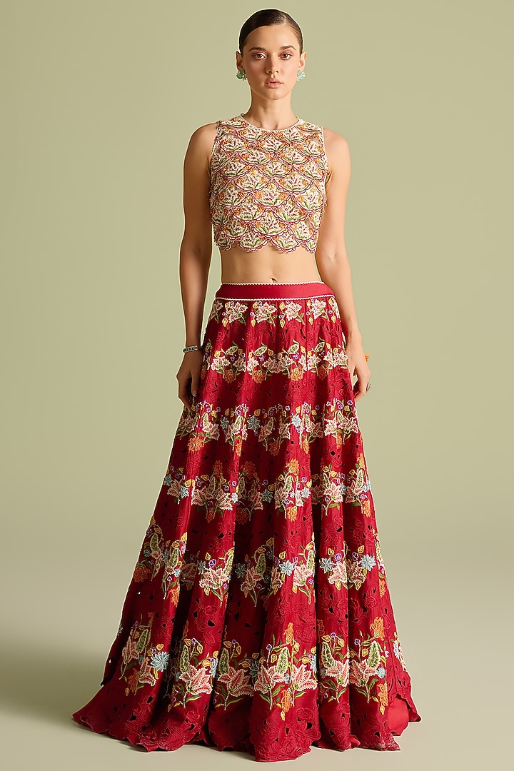 Ivory Chanderi Thread & Bead Work Top by Chandrima at Pernia's Pop Up Shop