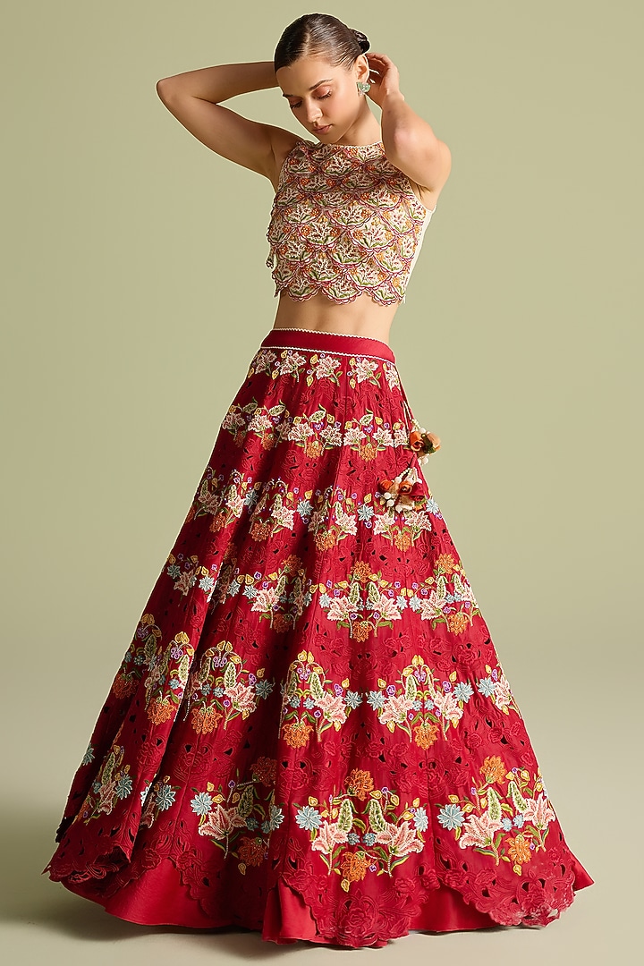 Ivory Chanderi Thread & Bead Work Top by Chandrima at Pernia's Pop Up Shop