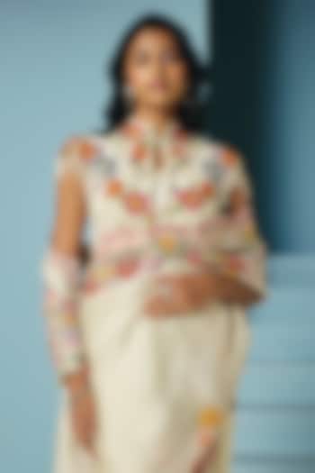 Ivory Chanderi Floral Beadwork Cape by Chandrima at Pernia's Pop Up Shop