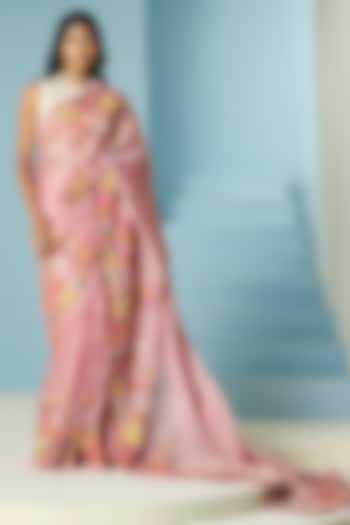 Blush Pink Silk Organza Applique & Beadwork Reception Saree  by Chandrima at Pernia's Pop Up Shop