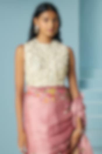 Ivory Chanderi Floral Applique Top by Chandrima at Pernia's Pop Up Shop