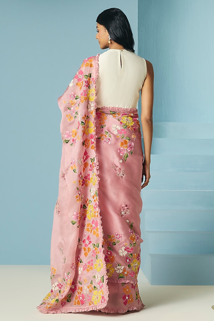 Ivory Chanderi Floral Applique Top by Chandrima at Pernia's Pop Up Shop
