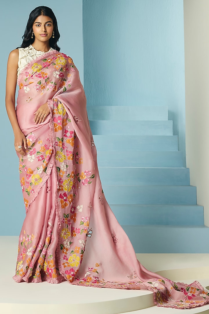 Ivory Chanderi Floral Applique Top by Chandrima at Pernia's Pop Up Shop
