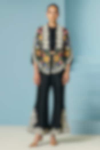 Black Chanderi Cutwork Bell Bottom Pants by Chandrima at Pernia's Pop Up Shop