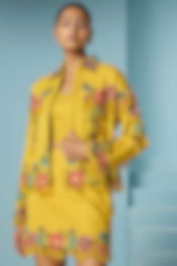 Mustard Cotton Twill Tonal Cutwork Bustier by Chandrima at Pernia's Pop Up Shop