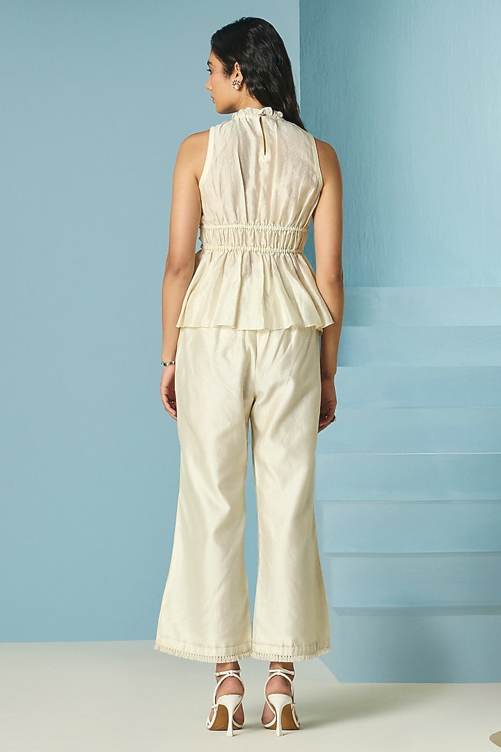 Ivory Chanderi Smocked Beaded Top by Chandrima at Pernia's Pop Up Shop