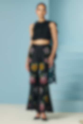 Black Chanderi Cutwork Drape Top by Chandrima at Pernia's Pop Up Shop