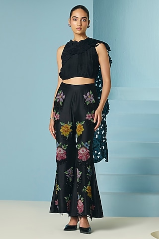 Black Chanderi Cutwork Drape Top by Chandrima