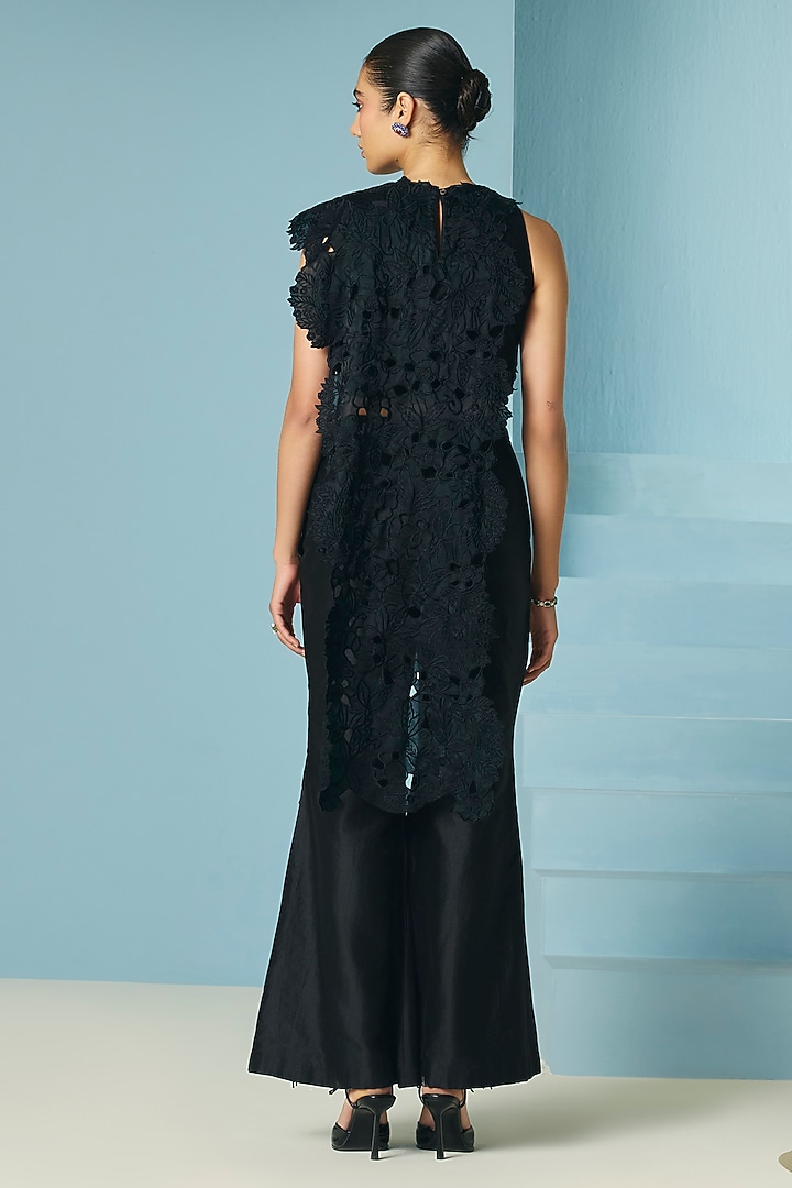 Black Chanderi Beadwork Flared Pants by Chandrima at Pernia's Pop Up Shop