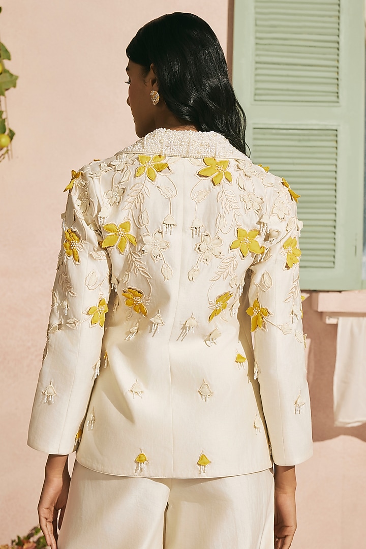 Ivory Chanderi Cutwork Blazer by Chandrima at Pernia's Pop Up Shop