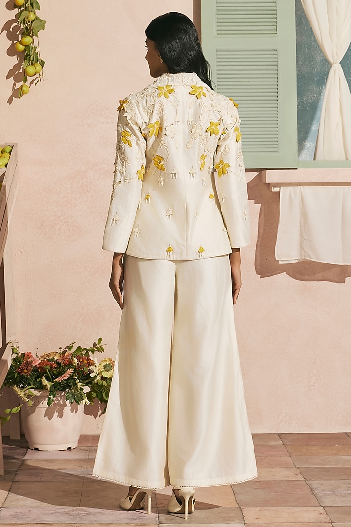 Ivory Chanderi Cutwork Blazer by Chandrima at Pernia's Pop Up Shop