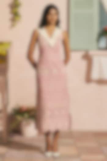 Blush Cotton Twill Cutwork Vacation Dress by Chandrima at Pernia's Pop Up Shop