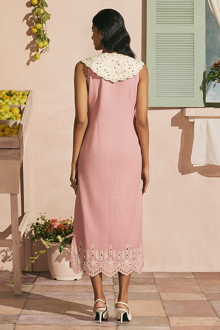 Blush Cotton Twill Cutwork Vacation Dress by Chandrima at Pernia's Pop Up Shop