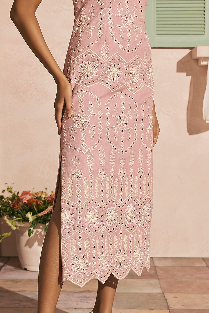 Blush Cotton Twill Cutwork Vacation Dress by Chandrima at Pernia's Pop Up Shop
