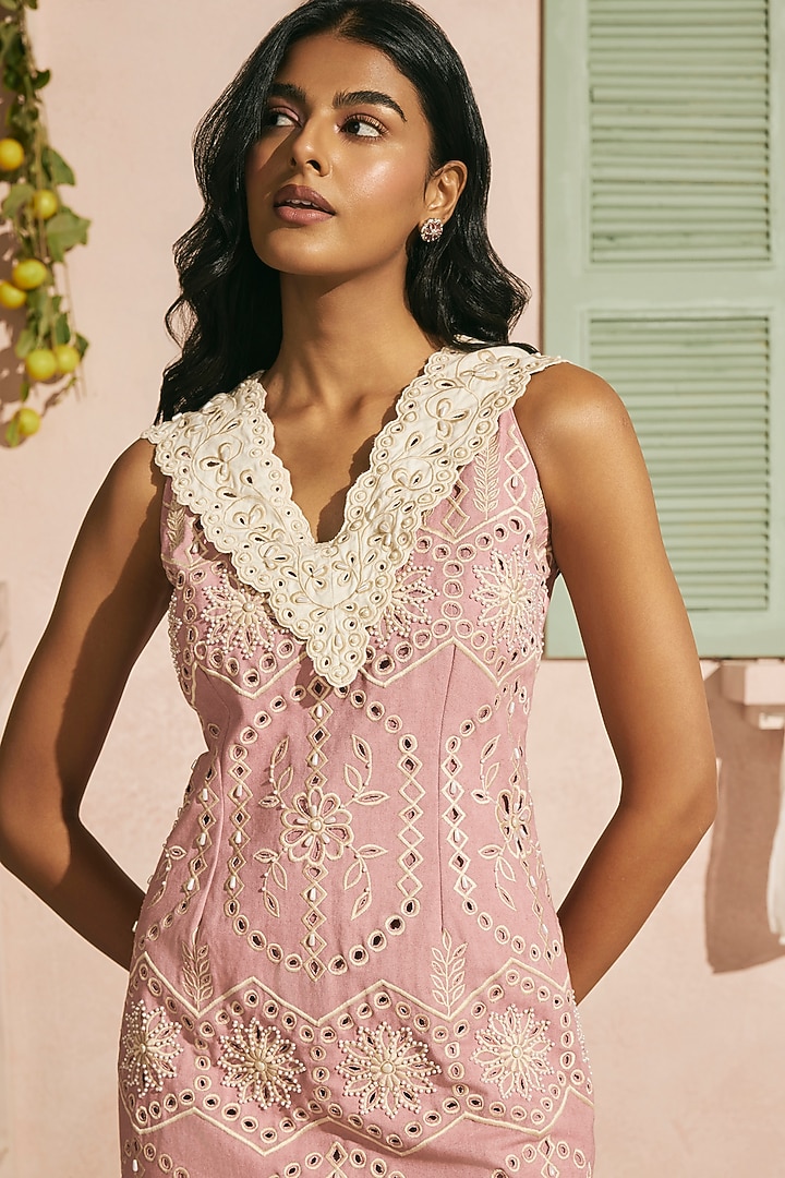 Blush Cotton Twill Cutwork Vacation Dress by Chandrima at Pernia's Pop Up Shop