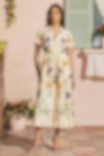 Ivory Chanderi Applique Shirt Cocktail Dress by Chandrima at Pernia's Pop Up Shop