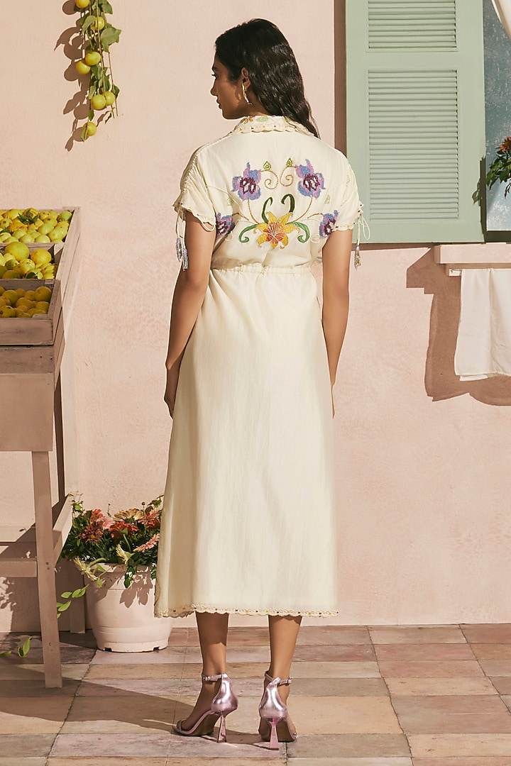 Ivory Chanderi Applique Shirt Cocktail Dress by Chandrima at Pernia's Pop Up Shop