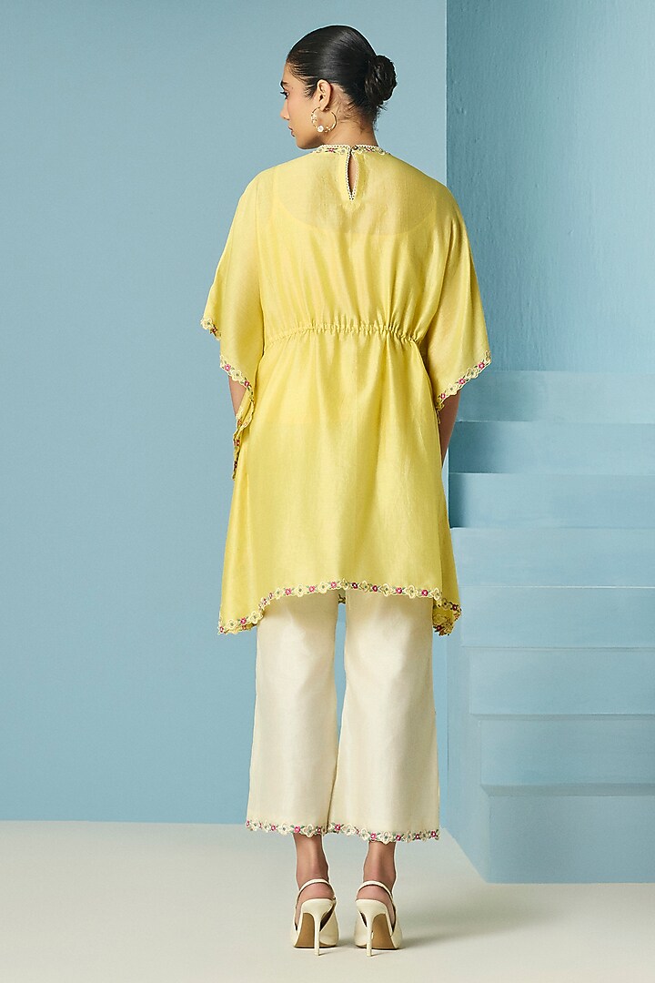 Ivory Chanderi Threadwork Straight Pants by Chandrima at Pernia's Pop Up Shop