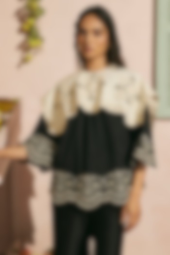 Black Poplin Cutwork Top by Chandrima at Pernia's Pop Up Shop