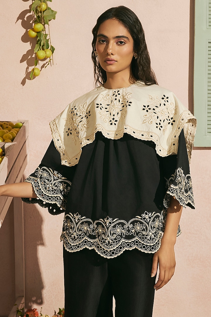 Black Poplin Cutwork Top by Chandrima at Pernia's Pop Up Shop