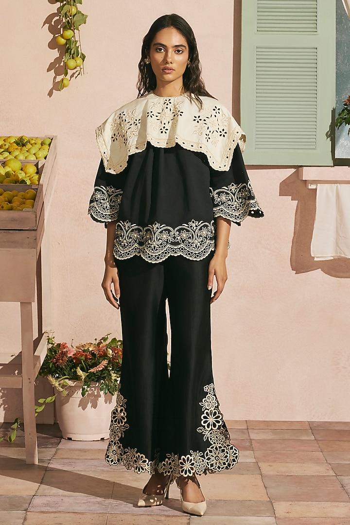 Black Poplin Cutwork Top by Chandrima at Pernia's Pop Up Shop