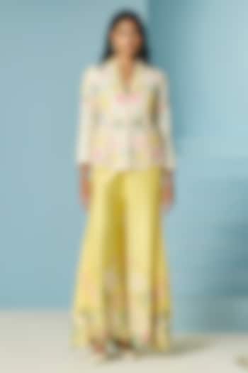 Butter Yellow Chanderi Floral Applique Sharara by Chandrima at Pernia's Pop Up Shop