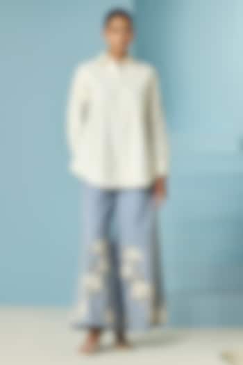 Ivory Poplin Bead Work Shirt by Chandrima at Pernia's Pop Up Shop