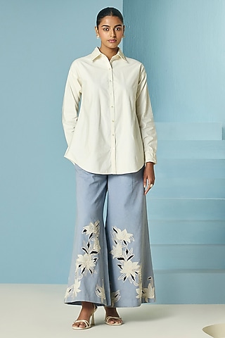 Ivory Poplin Bead Work Shirt by Chandrima