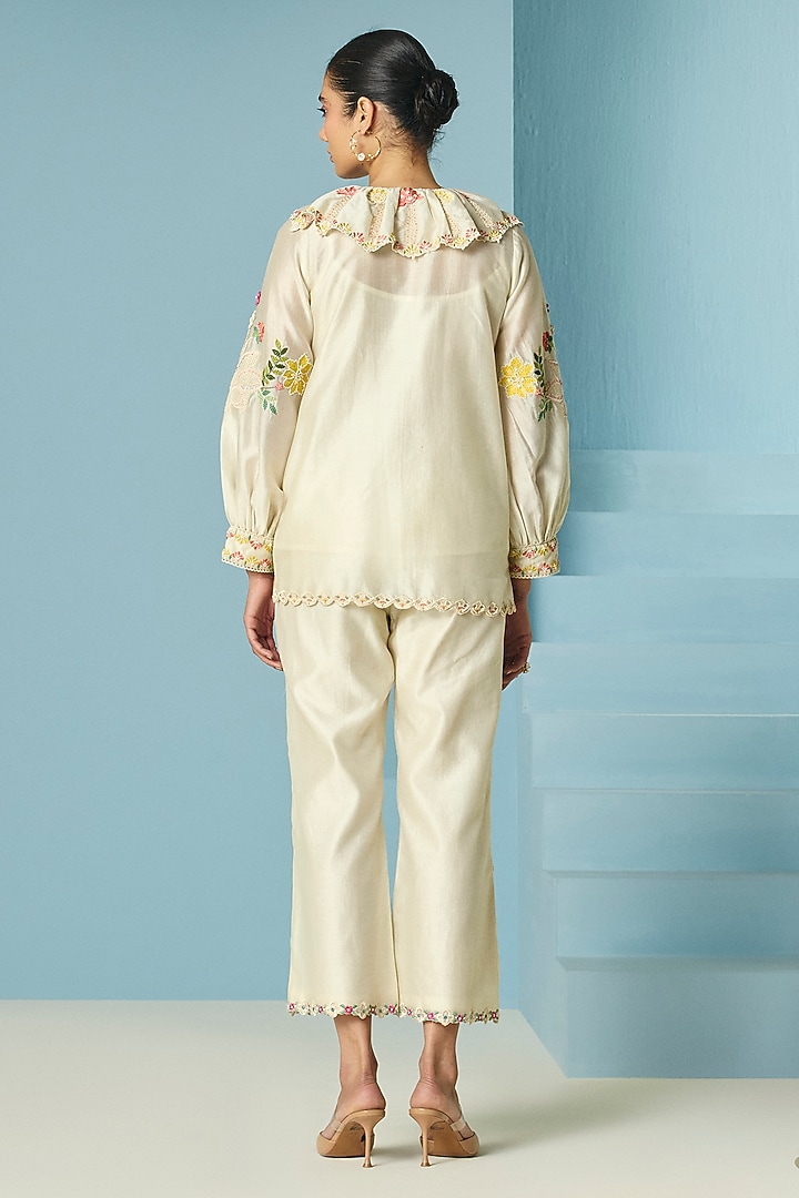Ivory Chanderi Thread Work Shirt by Chandrima at Pernia's Pop Up Shop